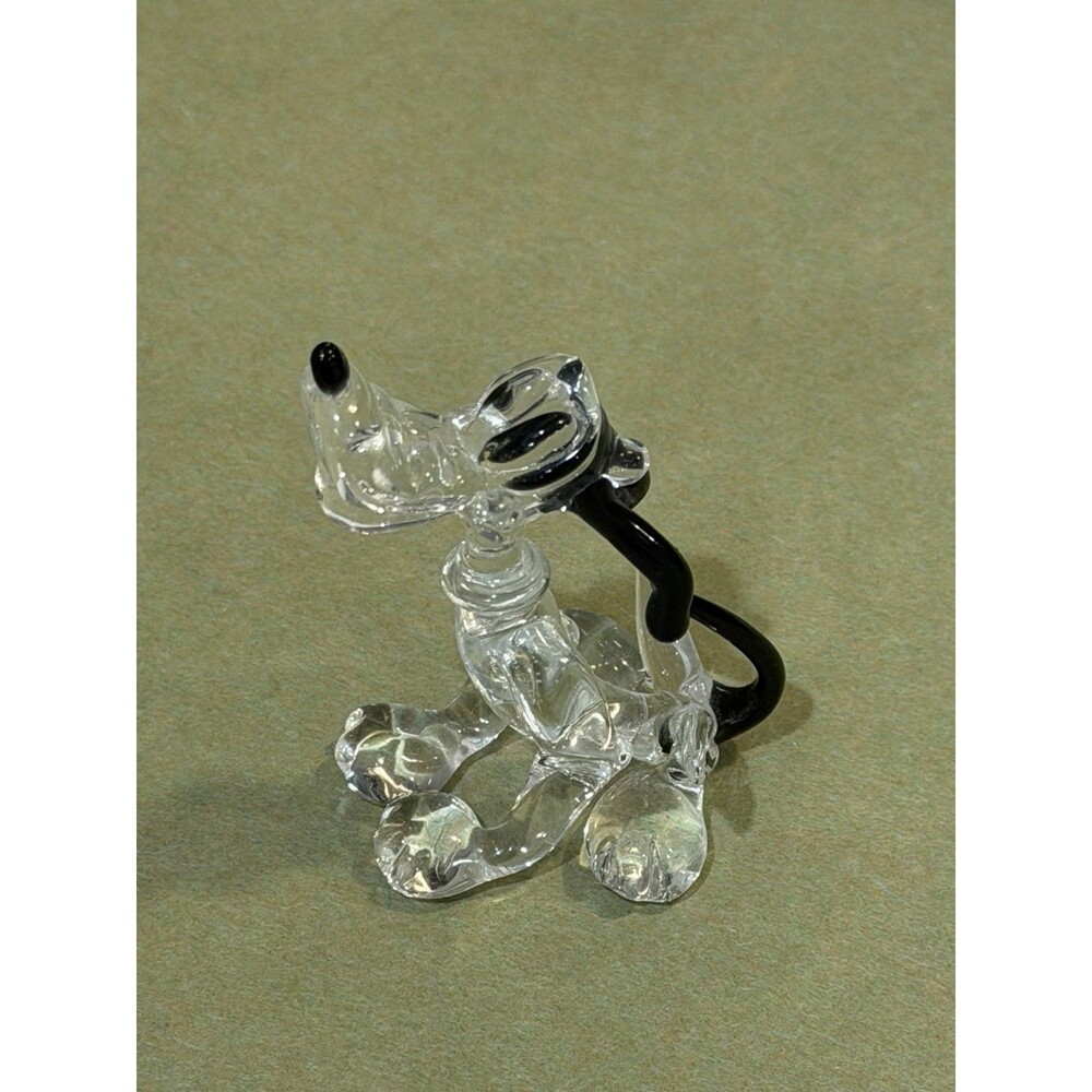 Handcrafted Art Glass Dog Figurine Clear Black Ears Sitting Miniature 3 Inch
